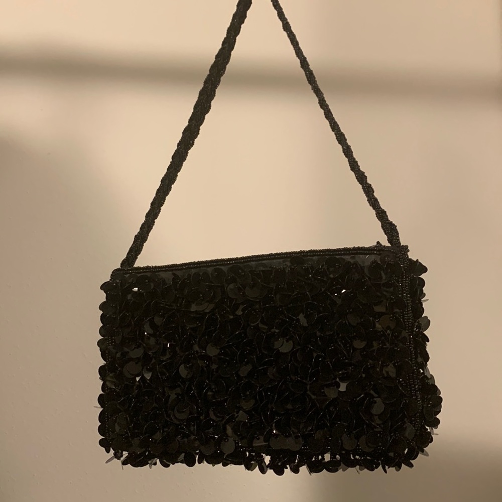 Black sequin evening bag